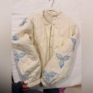See By Chloe Cream Quilted Jacket with Blue Floral Details